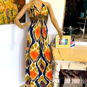 SKY brand halter maxi dress ikat tie dye style xs